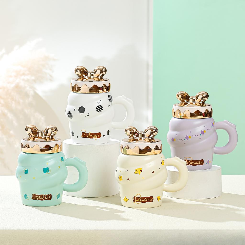 Creative Ice Cream Ceramic Cup Cone Mug with Lid High Value Water Cup Household Cup Event Gift
