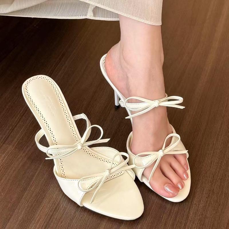 Fashion Shoes Female 2025 New Open Toe Women's Slippers Fashion Outdoor Dress New Butterfly-knot Elegant Best Seller Heels Women Zapatos