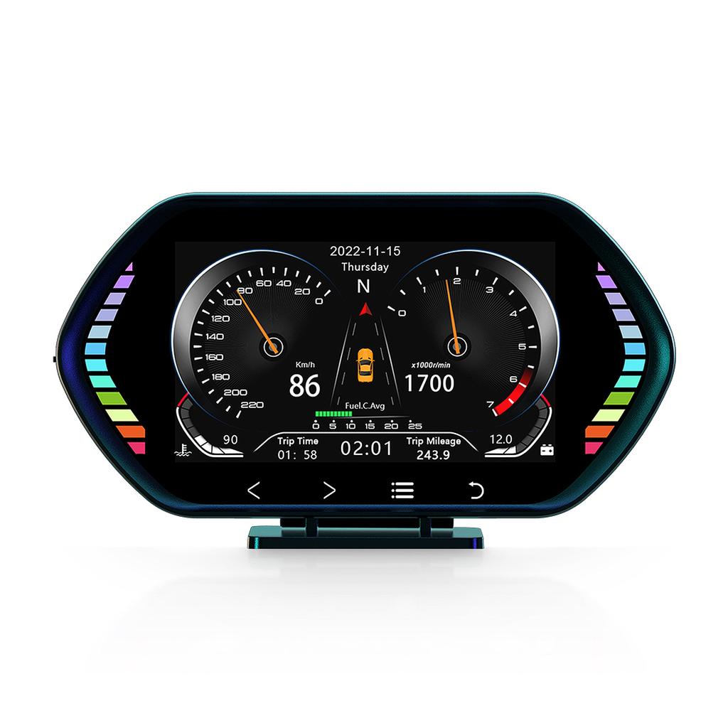 Industrial Grade Car HUD Display with OBDGPS Clear Speedometer Water & Oil Temperature Overspeed Alarm Display Panel
