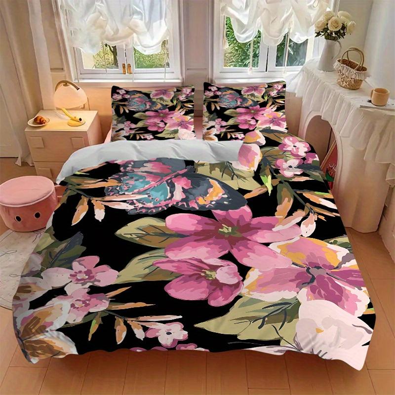 Set Lenzuola con Motivo Floreale 3 Pezzi, Adatto per la Decorazione della Camera da Letto, (Include 1 Copripiumino e 2 Federe, Piumone Non Incluso) yy250822136