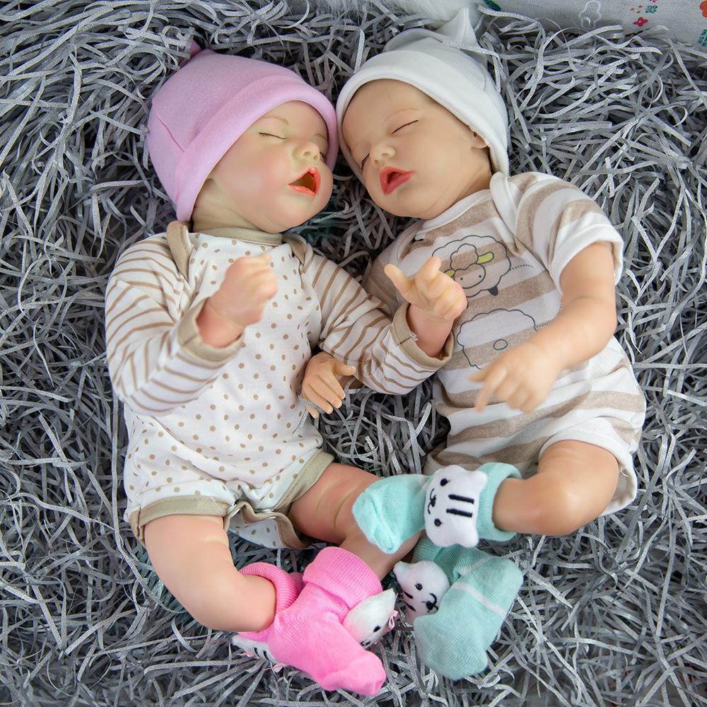 45cm Lifelike Reborn Baby Doll Twin A Twin B Cloth Body Soft Touch Real Life Newborn Dolls Rooted Mohair Alive Bebe Reborn Boneca Kid's Christmas Gift