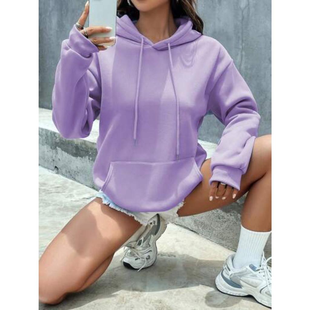 Damen Kapuzenpullover Langarm Lockerer Schnitt Einfarbige Lässige Pullover-Oberteile