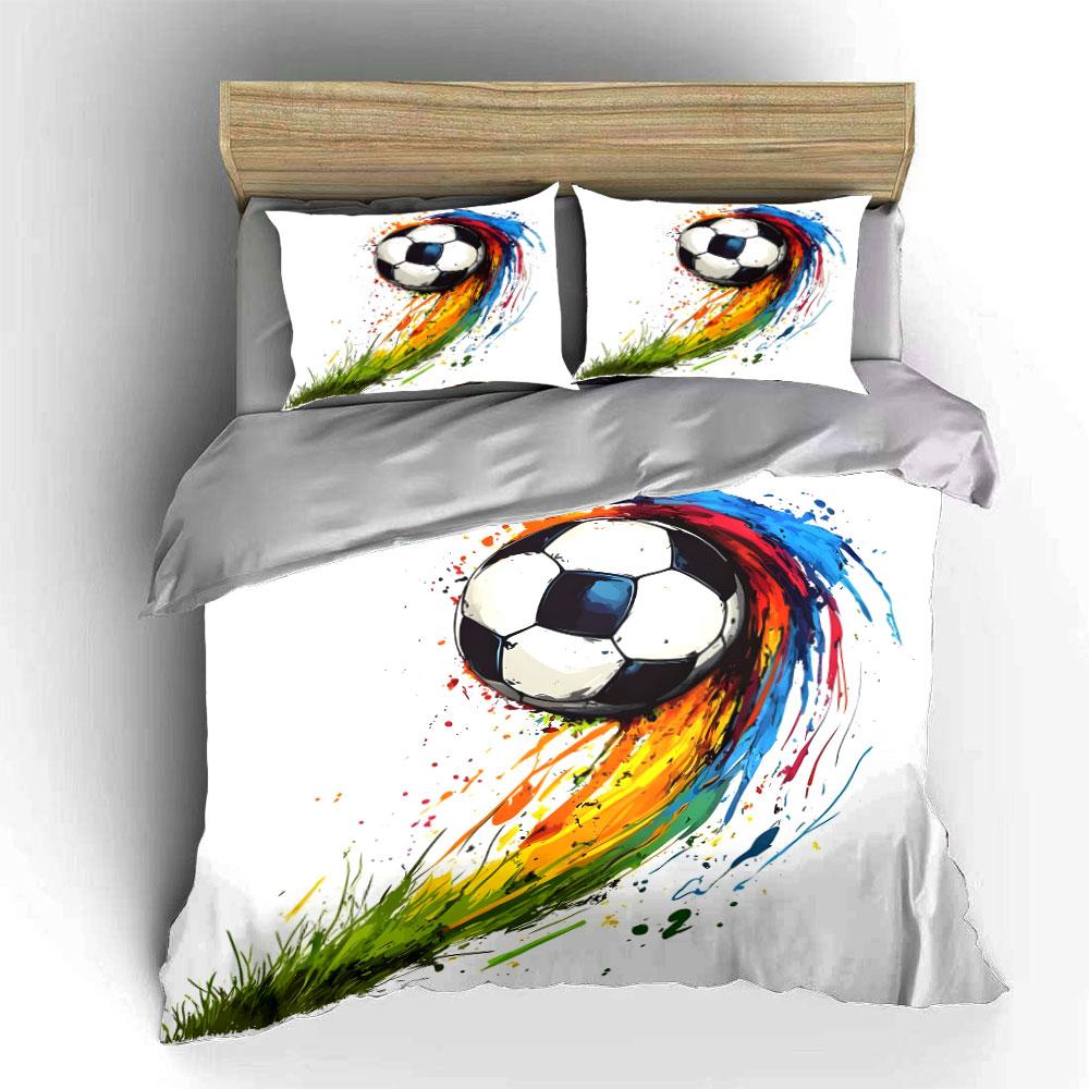 Artistic Soccer With Color Splash Print Bedding Set 1 Duvet Cover 2 Pillowcases For Adult And Children Luxury Gift Full Size