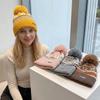 Windproof Knitted Beanie Cap Pom Pom Decoration Casual Beanie Winter Warm Hat  for Unisex