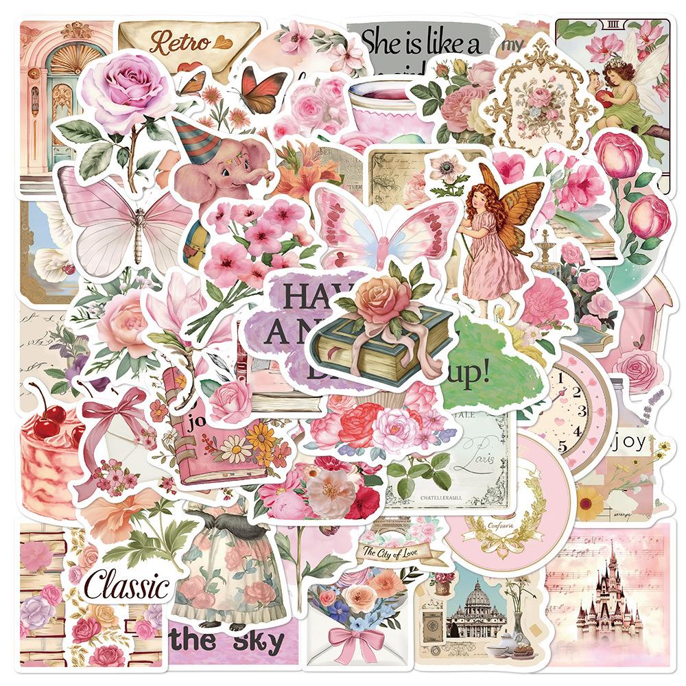 10/30/50pcs Cute Cartoon Retro Pink Collage Doodles Stickers Waterproof Graffiti Luggage Stationery Aesthetic Art Sticker Decor