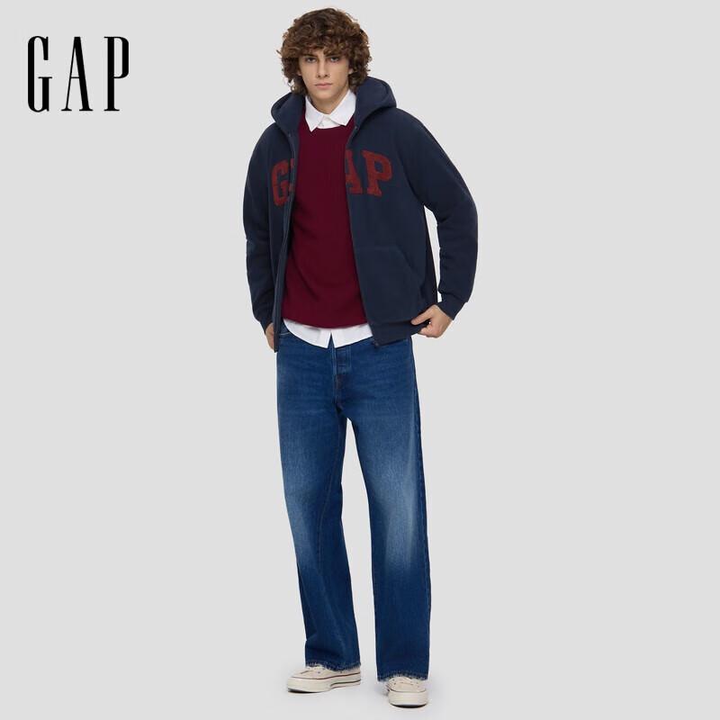Gap Unisex Fleece Contrast Logo Loose Fit Hooded Zip-Up Hoodie