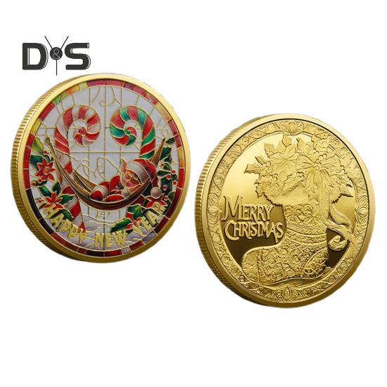 Vánoční Mikulášské mince Oboustranné slitinové Sběratelské mince Barevný vzor Slavnostní suvenýrové mince do štědrovečerních krabiček Novoroční dárek
