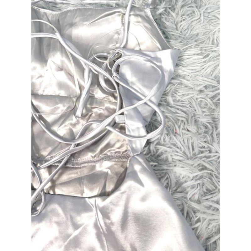 Export Single Gas Field Split Banquet Party Royal Beauty Smooth Acetate Satin Sling Strap Long Dress Chest Pad