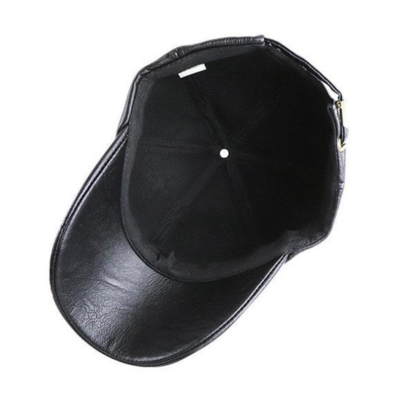 PU Leather Thicken Warm Vintage Baseball cap for Men Autumn Winter