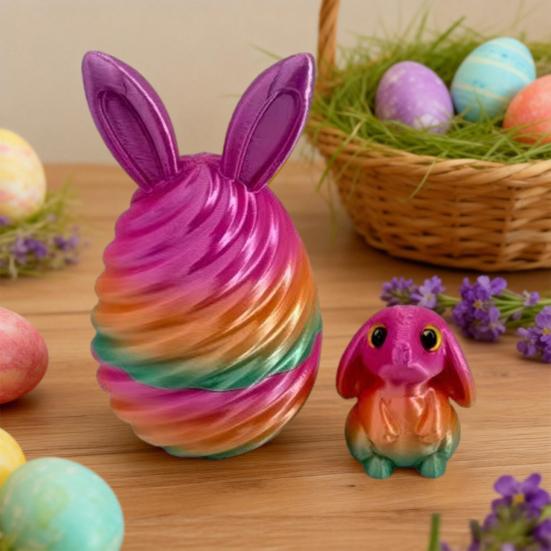 3D Printed Easter Egg with Mini Bunny Inside Spiral Bunny Egg Fidget Toy for Home Office Decor Easter Basket Stuffers for Kids Adults