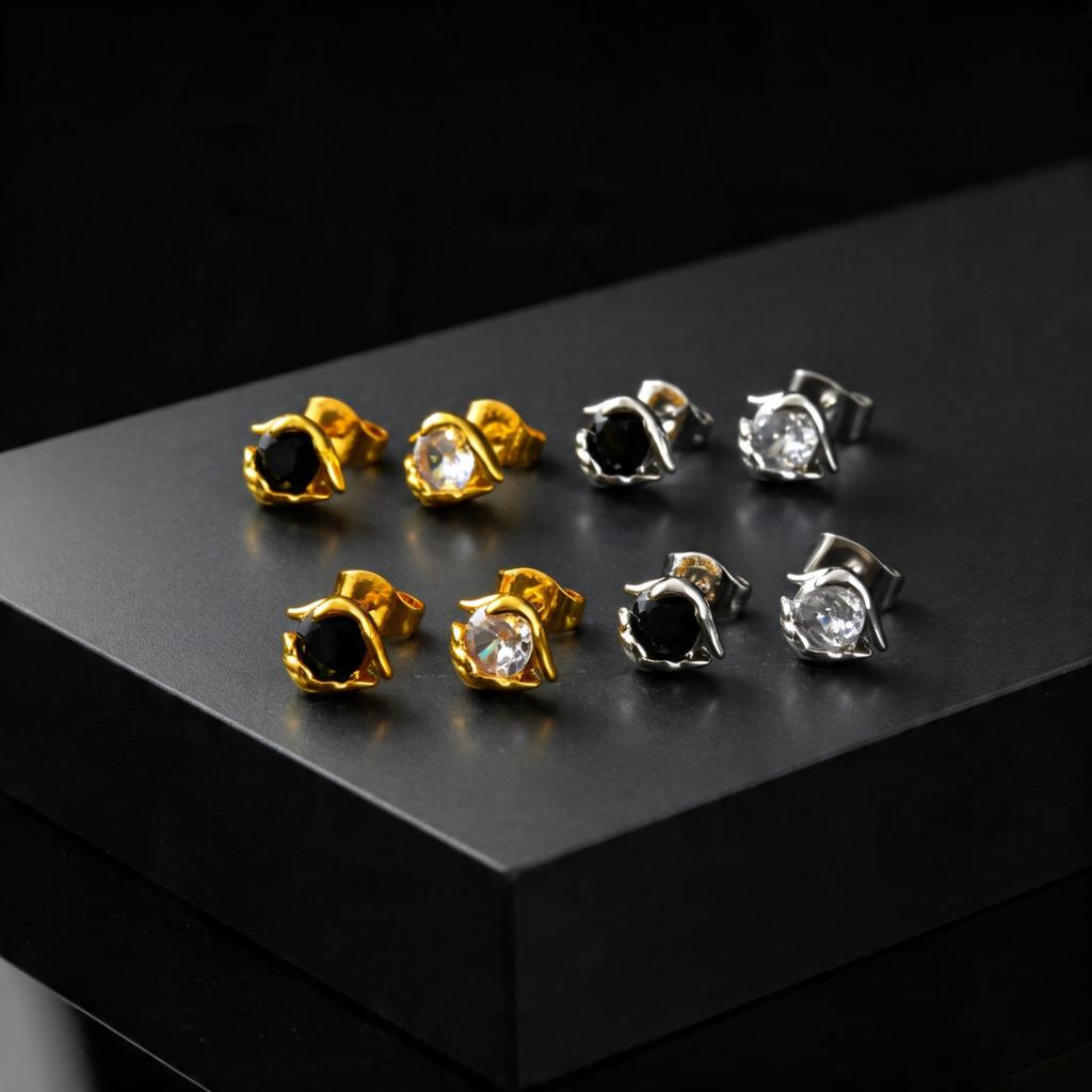 Geometric Small Stud Earrings for Men, Hypoallergenic Metal Zircon Earrings, Hip-hop Rock Piercing Jewelry Gifts