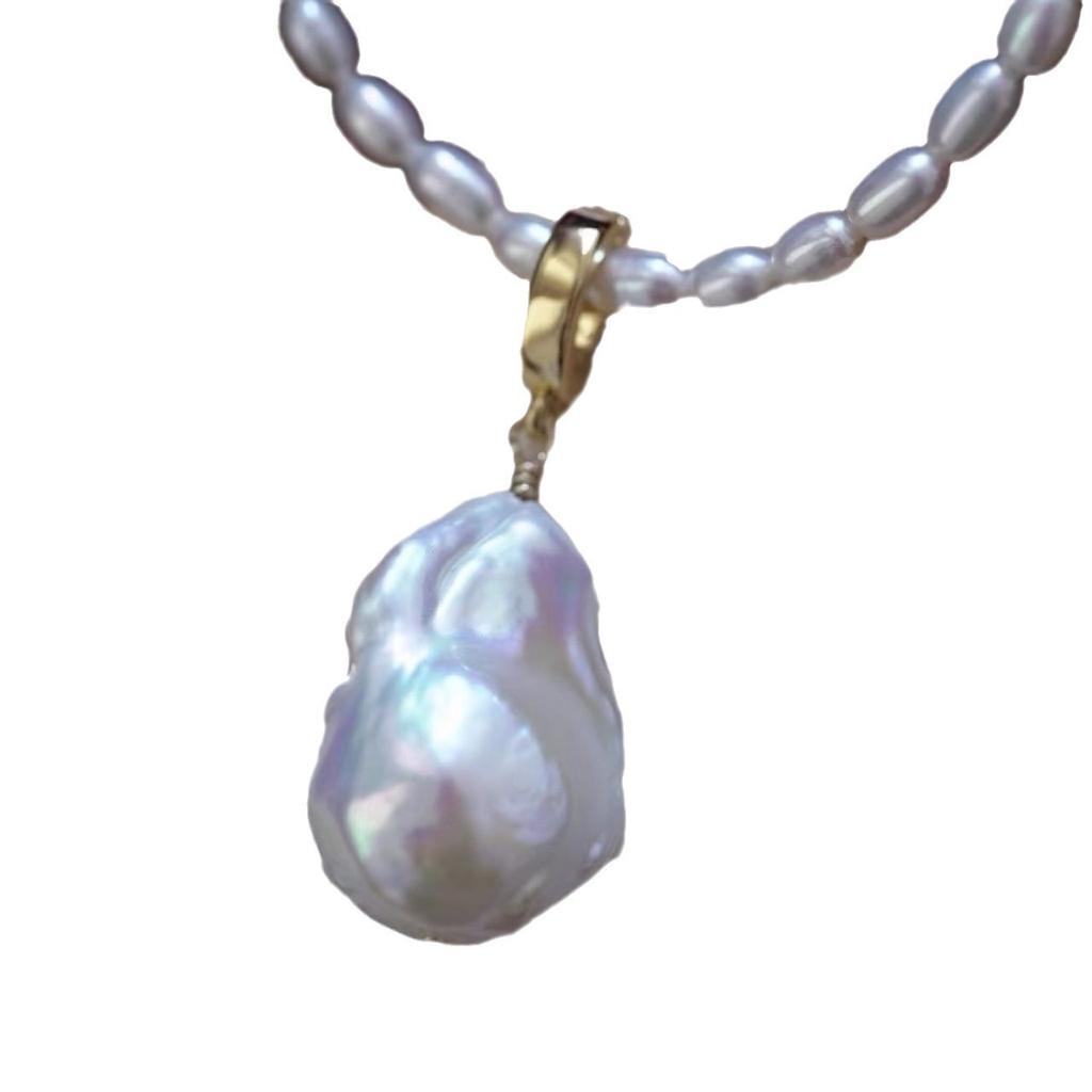 Freshwater Strong Light Special-Shaped Large Baroque Pearl Pendant Removable Necklace Pendant Rice Beads Freshwater Pearl Necklace Female