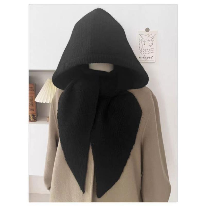 

~ Шапка-балаклава и шарф интегрированные, защита ушей шерстяная вязаная шерстяная шапка женская тепловой артефакт