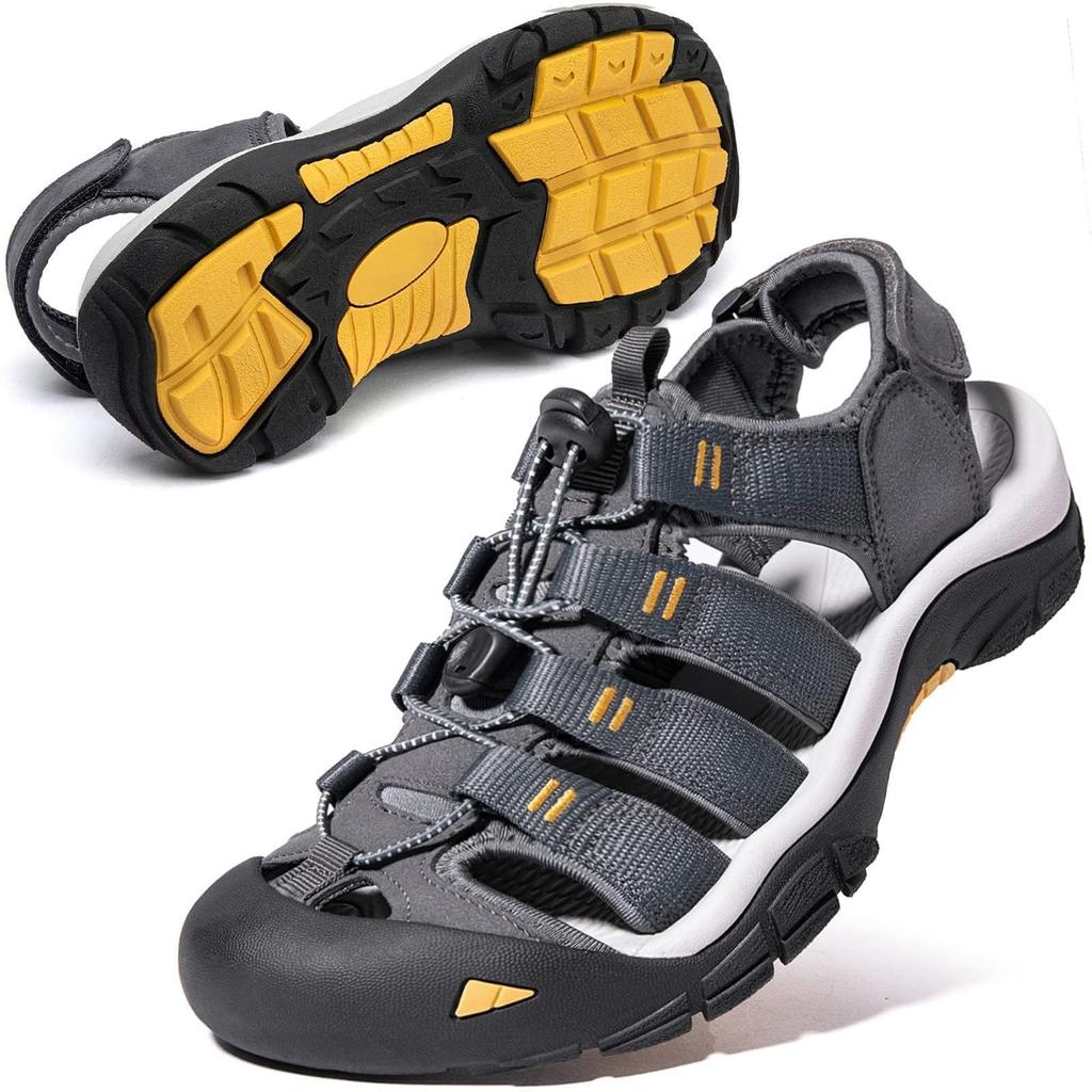 MERPHINE Summer Sports Sneaker Sandals with Toe Protection for and Outdoor Size Men's Sandals, Sandals, Walking, Fishing, Activities, Trekking, Gray,