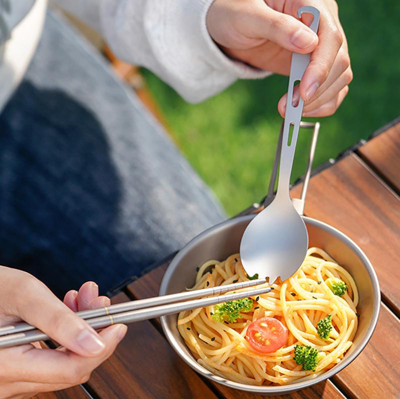 2 In 1 Outdoor Titanium Spoon Fork Spork Camping Tableware With Bottle Opener Portable Hiking Picnic Spoon Fork For Travelling