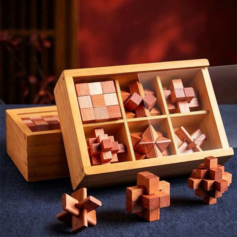Boutique Lu Ban Lock Puzzle Box Wooden Brain Teasers For Adults And Kids Birthday Gifts Logic IQ Test Mind Challenge Toys