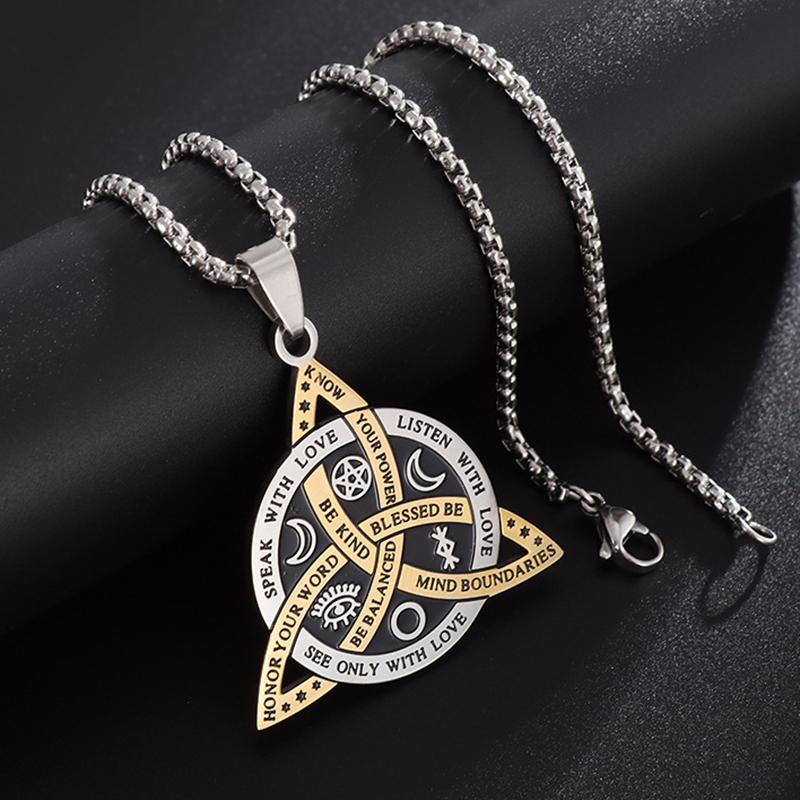 Retro Wikinger Keltischer Knoten Anhänger Mit Buchstabe Zweifarbig Damen Halskette Hip Hop Rock Stil Edelstahl Kette Hals Schmuck black