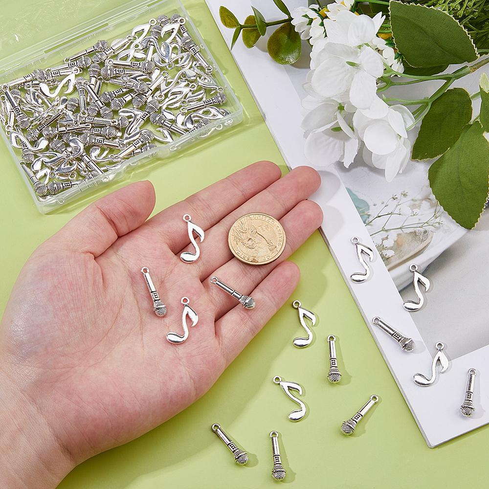 100Pcs 2 Styles Tibetan Style Zinc Alloy Pendants Antique Silver 23~24x7~13x2~5mm Hole: 1.6~1.8mm 50pcs/style
