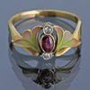 Retro Fan-shaped Artificial Gemstone Ring Made of Copper, a Ladies' Jewelry Ring for Vacation or Date Occasions