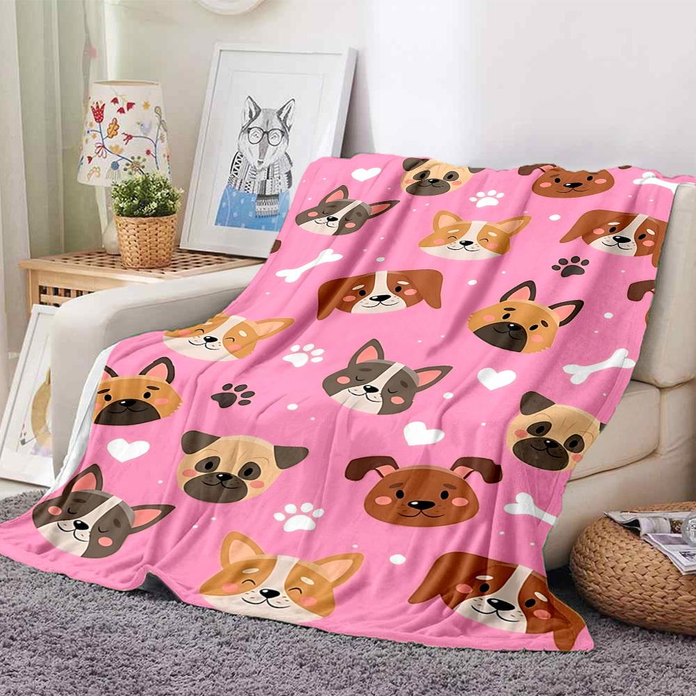 1pc Dogs Pink Lightweight Flannel Blanket, Comfortable and Warm Blanket, for Office and Camping Sofa Bed105