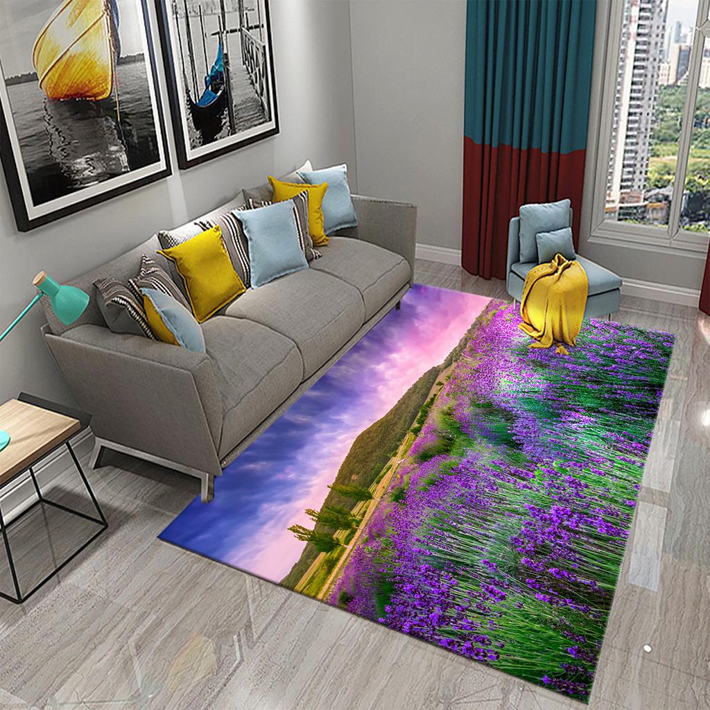 Purple Lavender Flowers Carpets Romantic Sea of Flowers Rugs for Bedroom Home Floor Rug Bathroom Entrance Doormat Non-slip Rugs