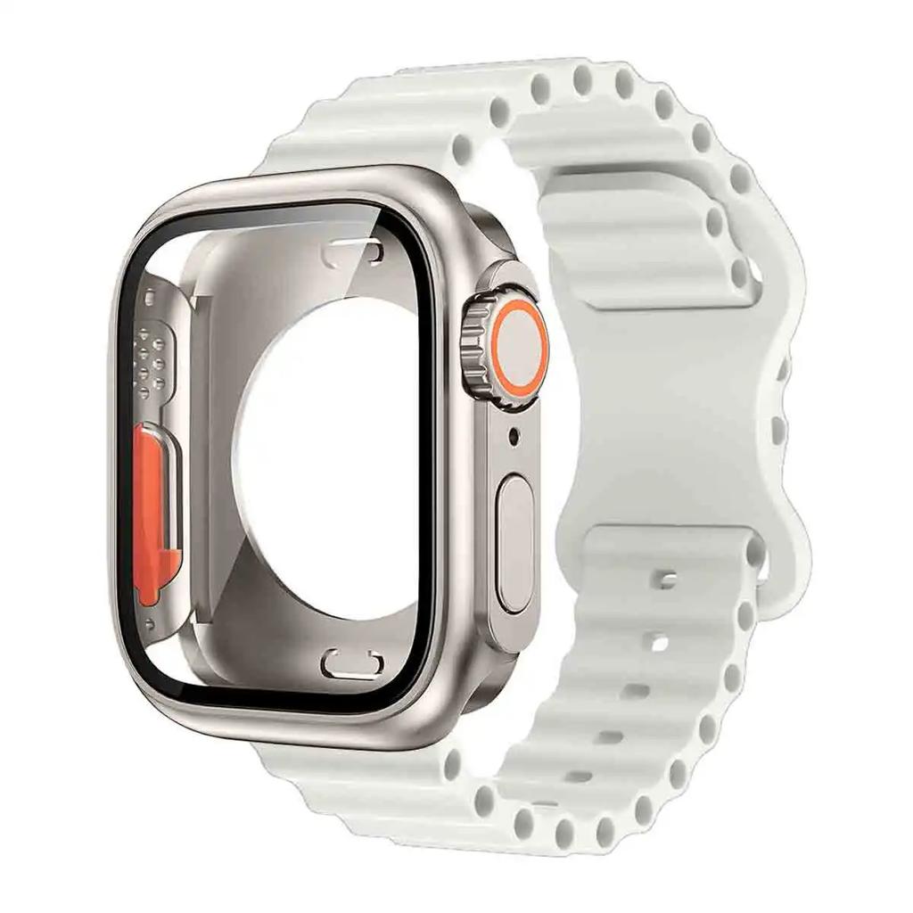 Custodia+Cinturino in Vetro per Apple Watch Band 40mm 41mm 44mm 45mm 42mm 46mm Pellicole Protettive Custodia per Apple IWatch Serie 10 9 8 7 6 54