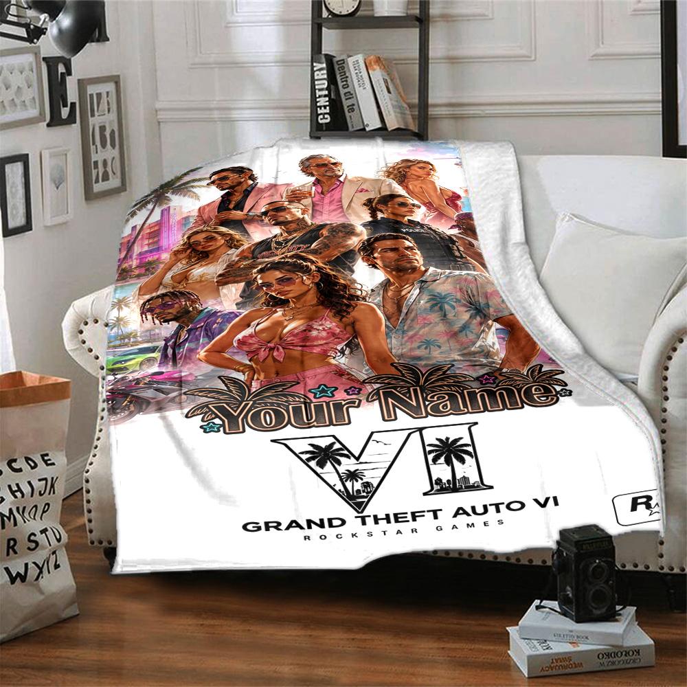 Grand Theft Auto Text individualisieren Decke Überwurf Personalisierte Decke Ultra-Weich Groß für Wohnzimmer Picknicks Nickerchen Sofa Vier Jahreszeiten Universell