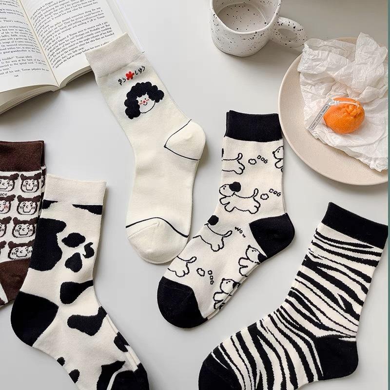 Female Spring and Autumn Cartoon Cute Zebra Cow Dog Creative Tube Socks