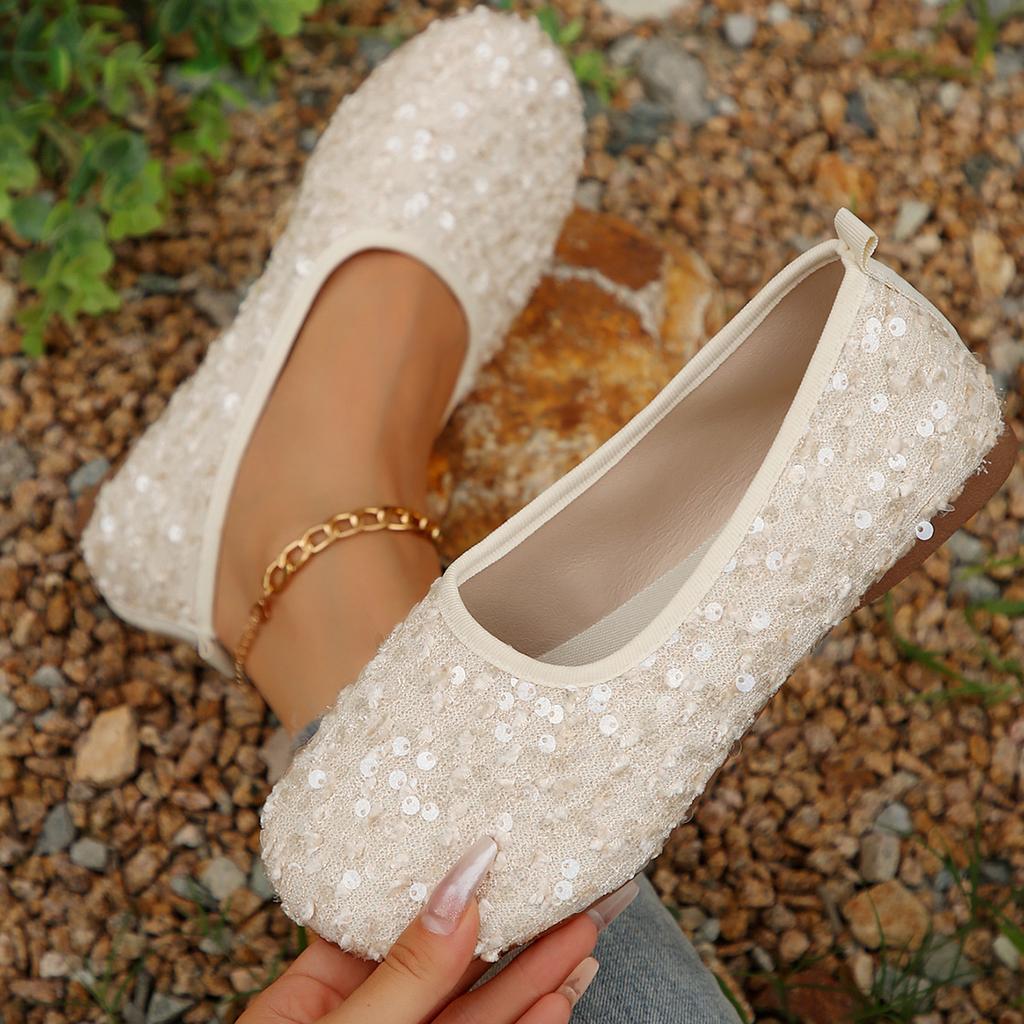 Fashion Women's Flats Shoes 2024 Spring New Sequins Round Head Sandals Female Fashion Bling Loafers Casual Shoes Zapatos Para Mujeres