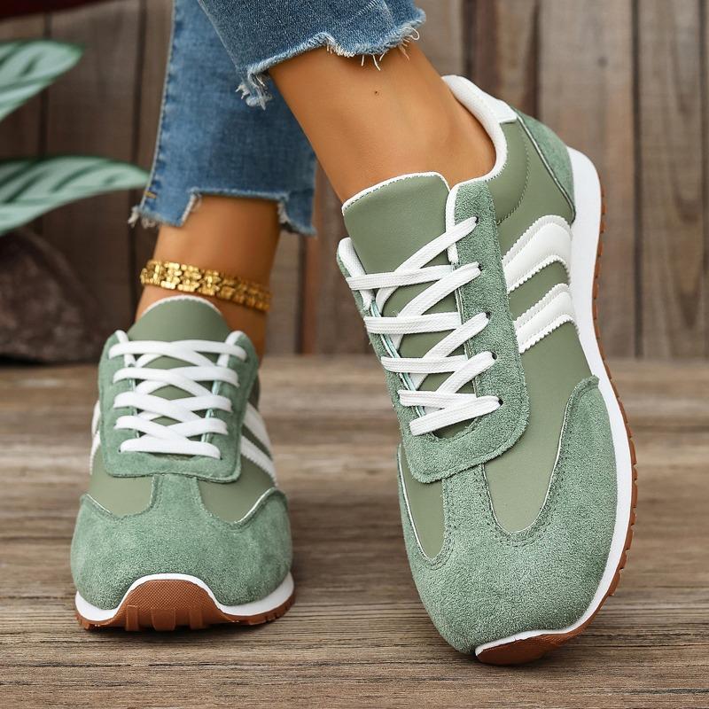 Women's Large Size Leather Color-Block Breathable Casual Shoes Flat Light Sports Single Shoes Running Shoes
