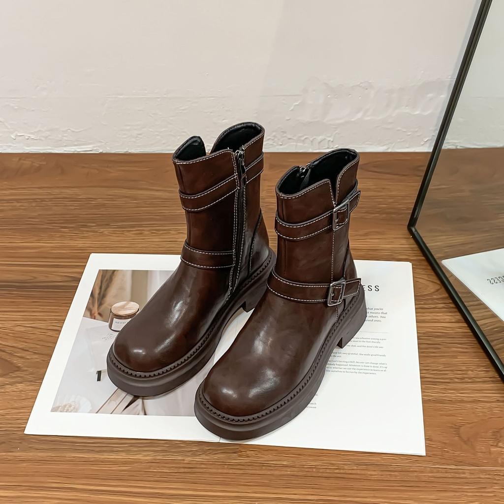 Winter new short knight boots belt buckle Korean version small thick-soled heightening women's boots daily versatile boots