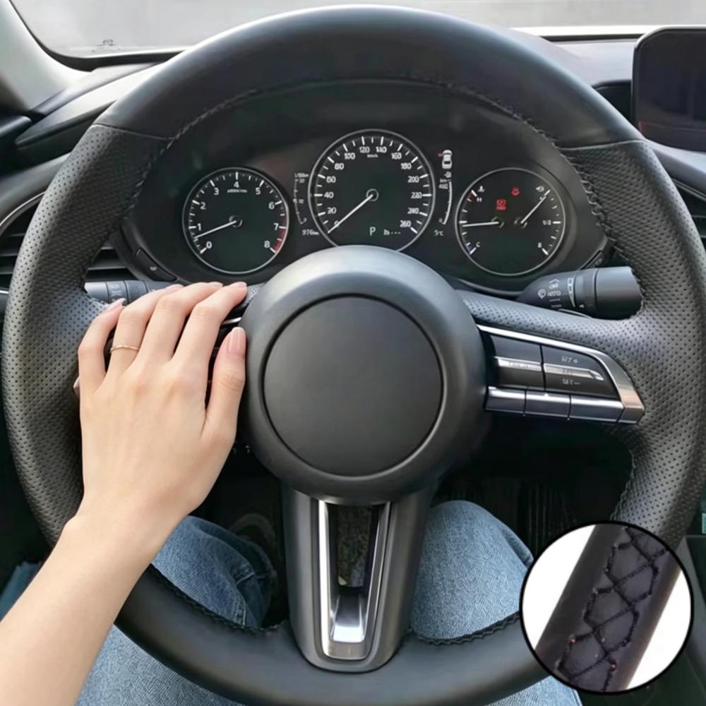 Hand Stitched Wear Resistant Perforated Non-slip Microfiber Leather Steering Wheel Cover For Mazda 3 CX-30 CX30 2020-2023