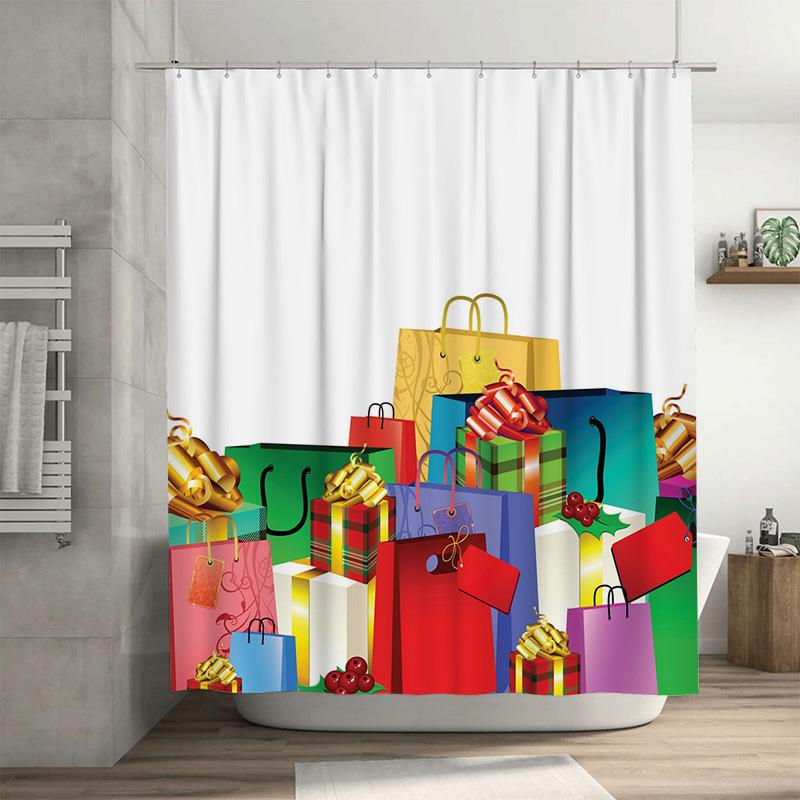 TU Gift Box Shower Curtain Christmas Pattern Waterproof Fabric Holiday Decor Festive Bathroom Set Holiday Gifts Backdrop Festive 90x180cm35x71in