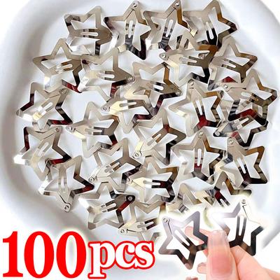 100 Stück Y2K Silber Stern Haarspangen für Mädchen Pentagramm Metall Snap Clip Haarnadeln Haarspangen Haargriff Schmuck Nickelfrei Bobby Pin