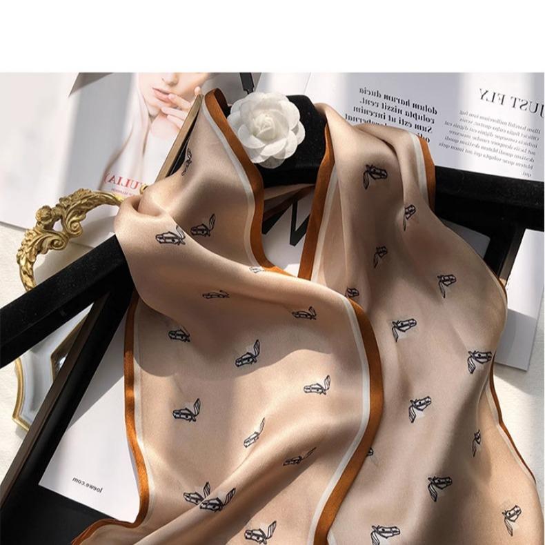 Silk Silk Scarf Women'S Season High Sense Silk Mulberry Silk Temperament Small Square Scarf Scarf Luggage