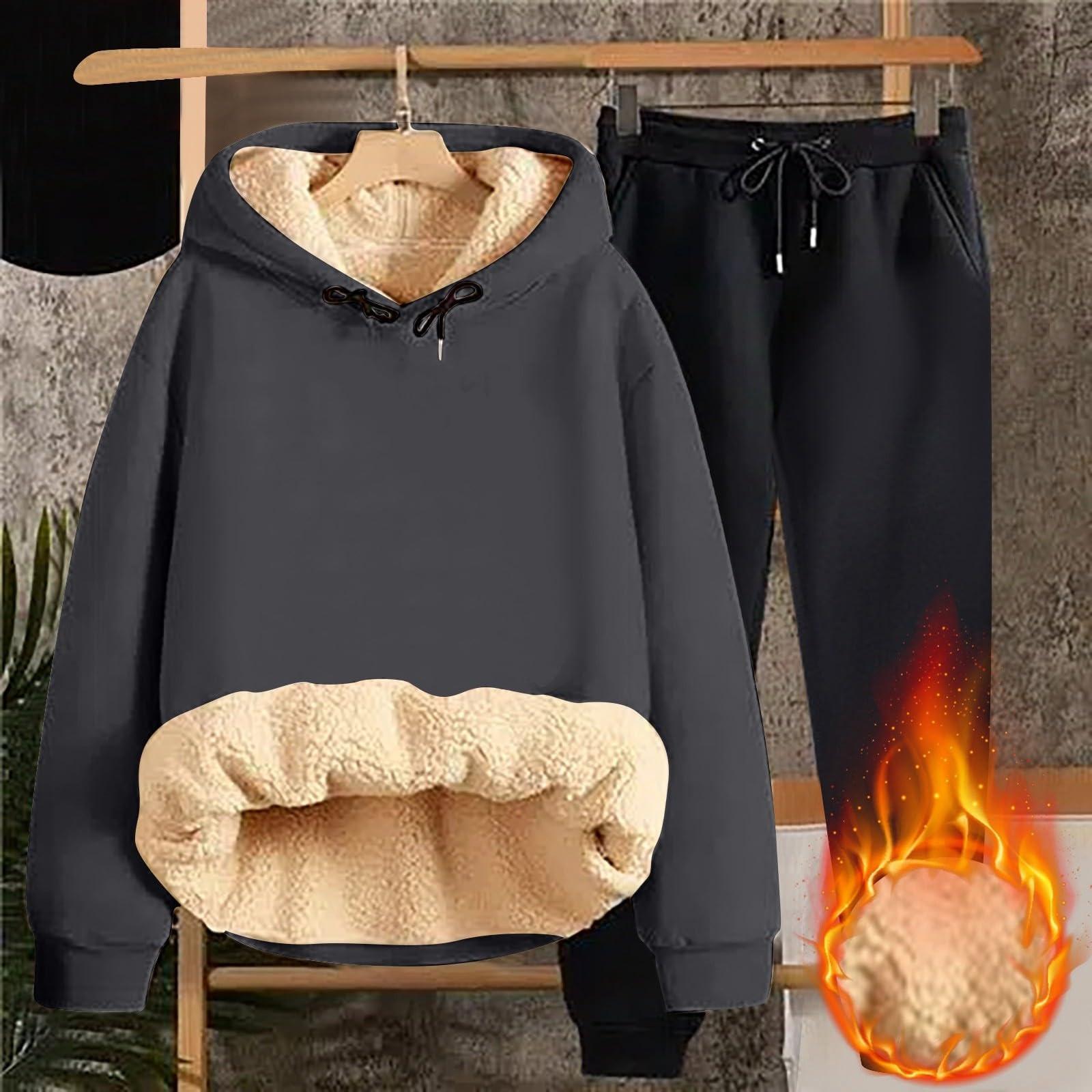 

Женская мода однотонная и зимняя утепленная толстовка с капюшоном, свитер, спортивные штаны, повседневный комплект из двух предметов M