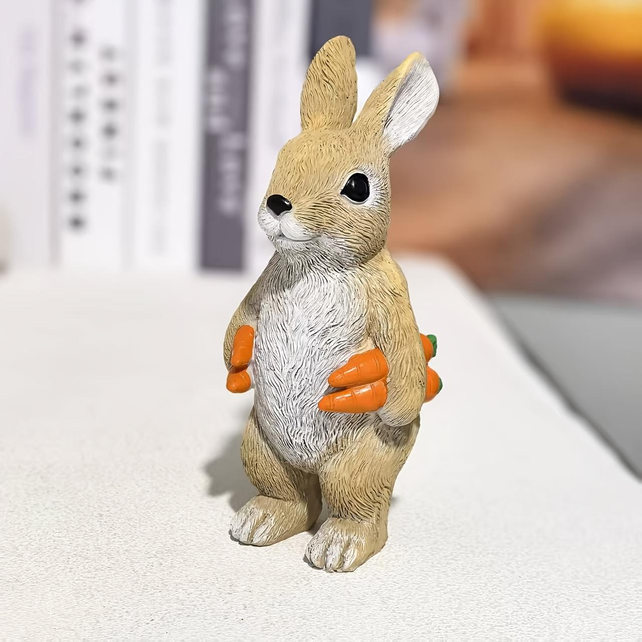 Resin rabbit & carrot statue, lovely Easter decor for garden, lawn and tabletop. Rabbit holding carrot