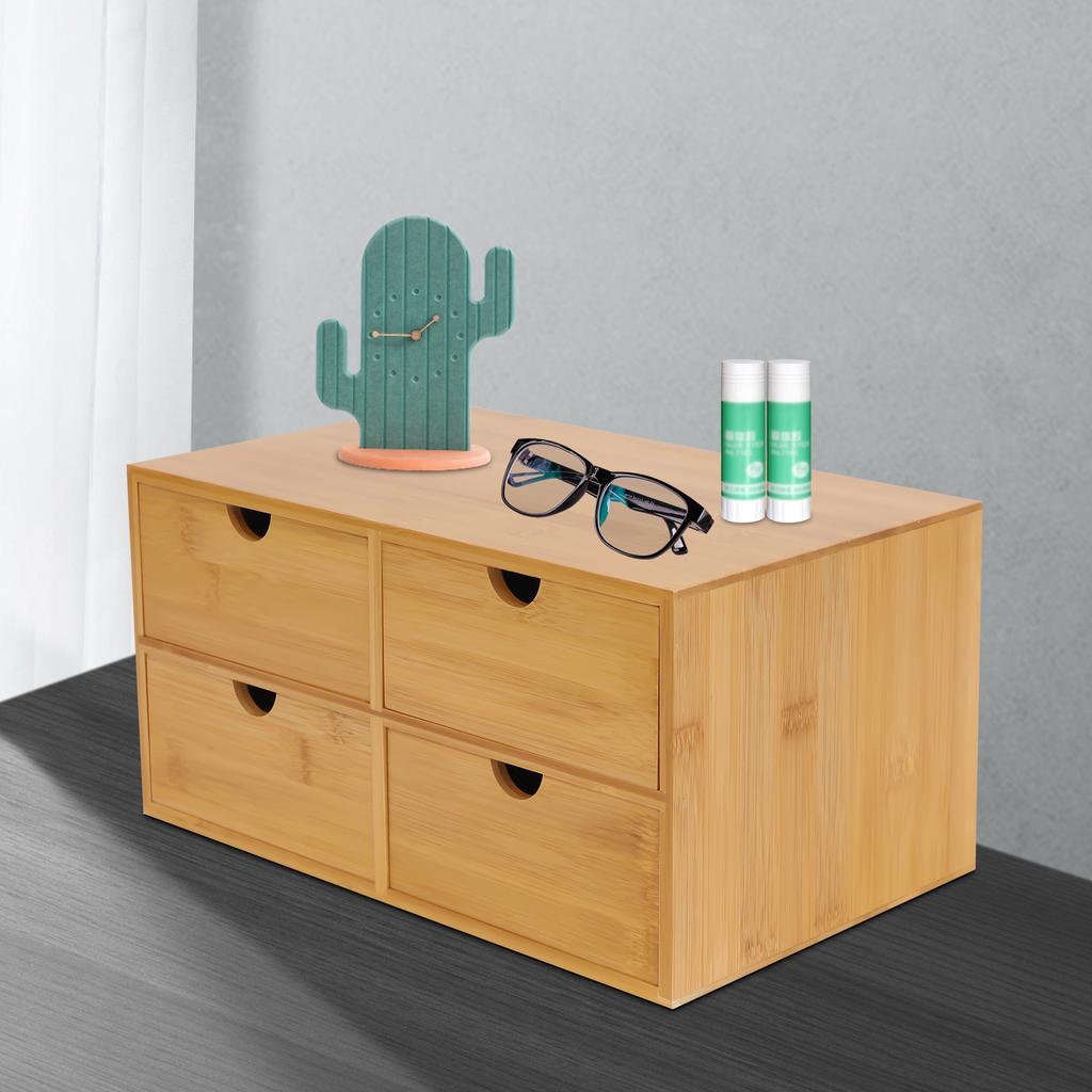 4 Drawers Mini Bamboo Desk Drawer Tabletop Storage Organization Box for Office Home Toiletries Supplies