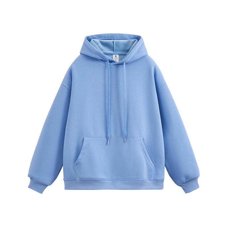 Women's Plus Velvet Thickened 450g Silver Fox Hoodie - Warm, Casual, Loose Fit, Solid Color for Autumn & Winter.