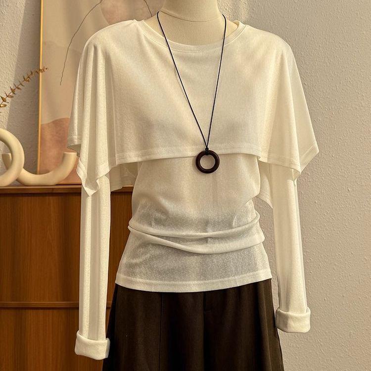 

Modal Korean Style Patchwork Shawl T-Shirt: Faux Two-Piece, Long Sleeve, Women s Autumn Fashion Top. L (100-115 jin)