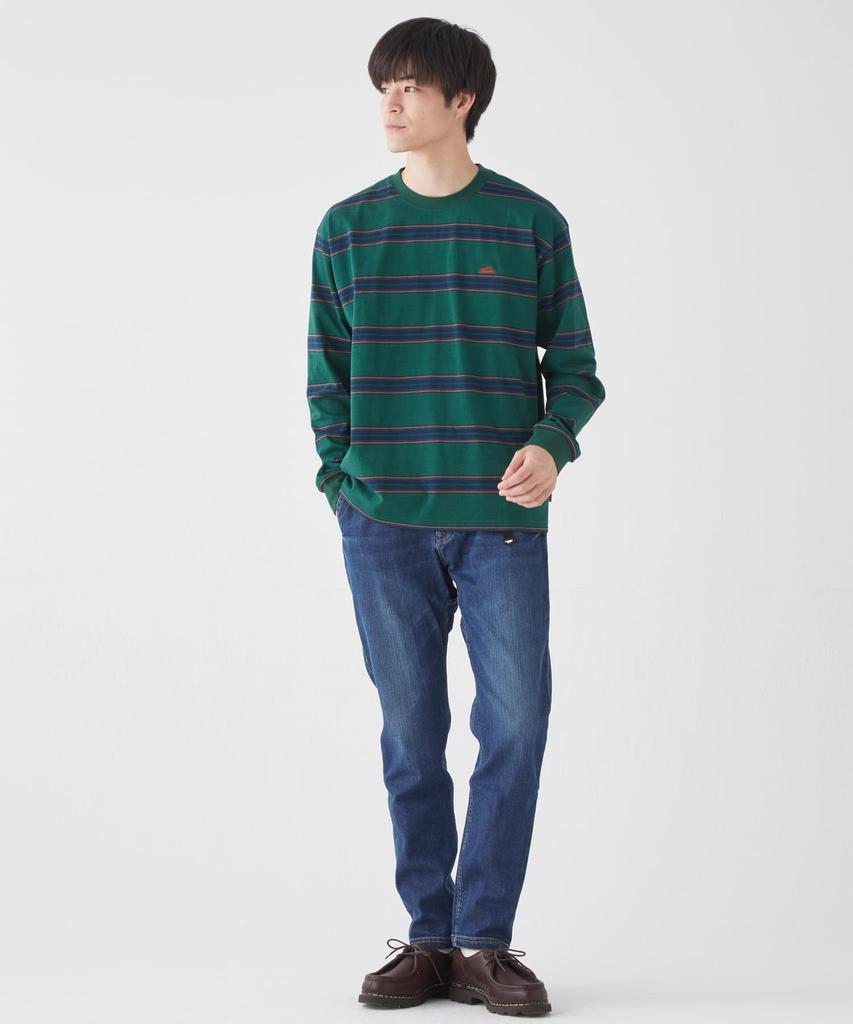 Embroidery for Green [Cliff Mayer] One-point Multi-border Long-sleeved T-shirt Men, Medium,
