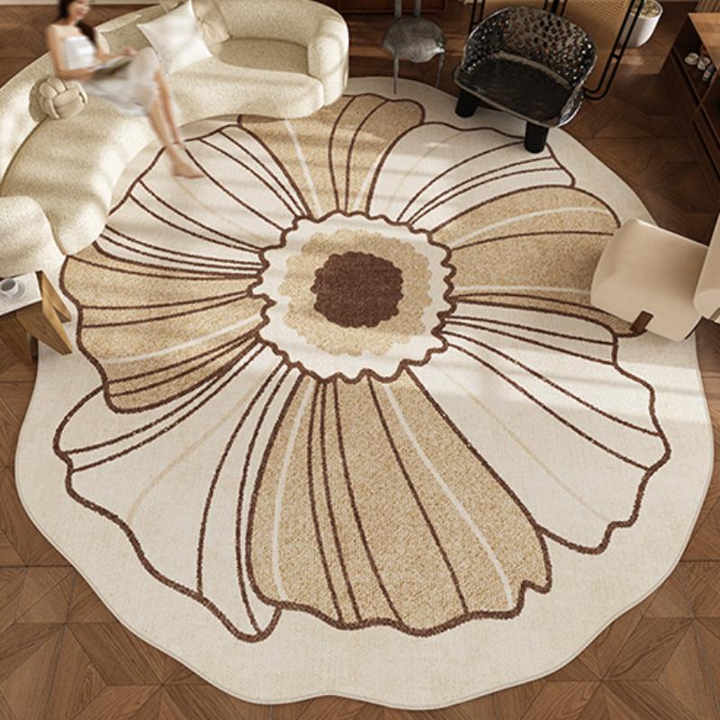 Retro Style Carpets for Living Room Large Area Bedroom Decor Carpet Home Washable Soft Study Rug Flower Shape Non-slip Floor Mat