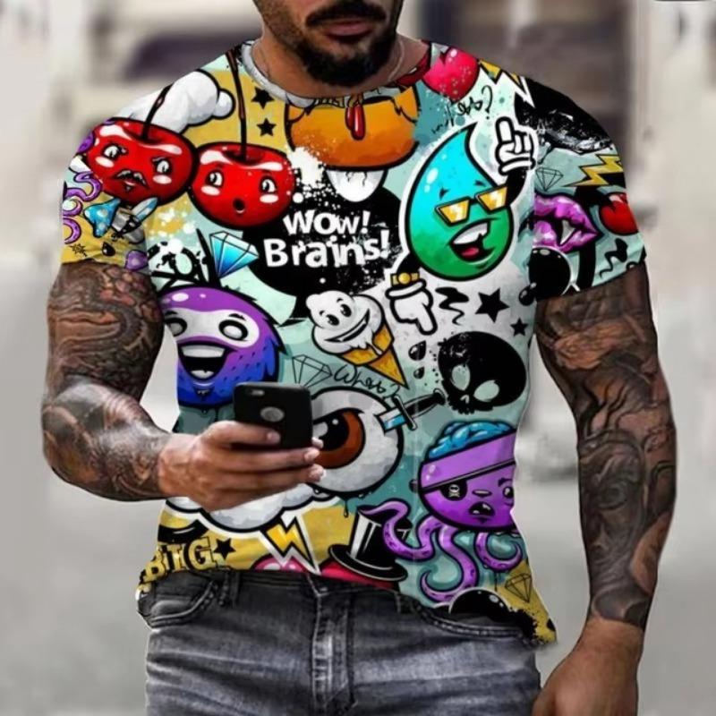 Men's T-shirt 3D Graffiti Print Street Style Personality Hip Hop Harajuku Short-sleeved T-shirt