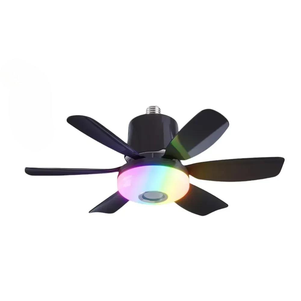 2026 New RGB Color Changing E27 Ceiling Fans with Remote Bluetooth Music 32W Led Ceiling Fan Light for Bedroom Kitchen Lighting