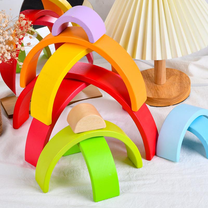 Ten Wooden Layer Rainbow Arch Block Set For Kids Educational Play Toys Gift