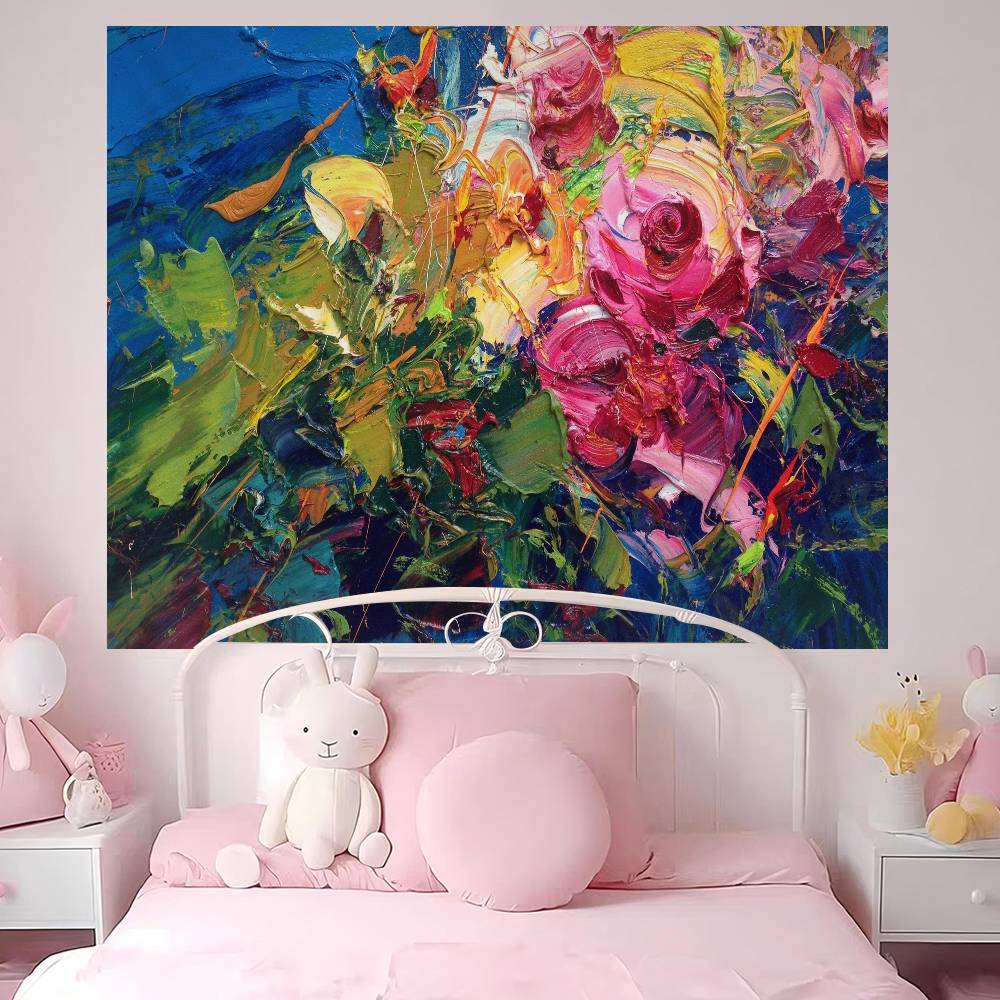 Vintage Flower Oil Painting Colorful Tapestry Wall Hanging Hanging Tarot Hippie Wall Rugs Dorm Wall Art Decor