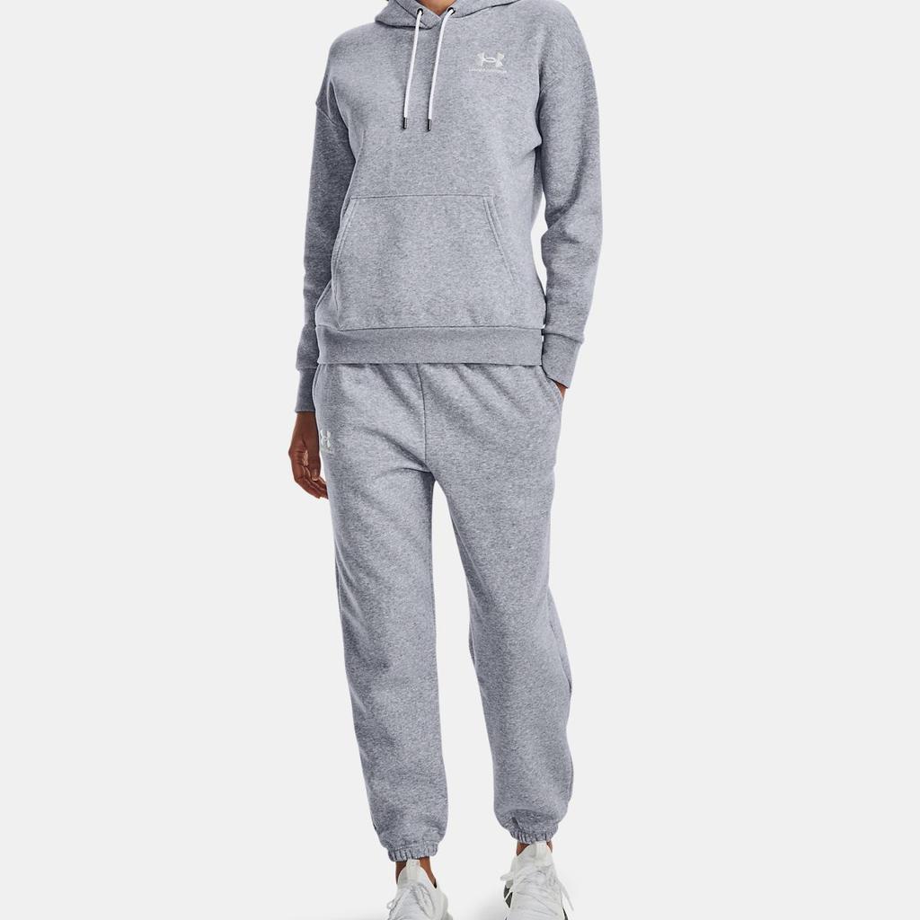 Under Armour Essential Solid Logo Drawstring Cuffed Sweatpants Women bottoms Gray 1373034-011