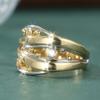 Vintage Inlaid White CZ Women's Ring Ethnic Two Color Hand Carving Daily Wear Party Jewelry Anniversary Gift