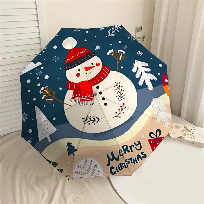 

1PC Snowman Merry Christmas Automatic Open/Close Umbrella with Windproof, 8-Rib Sturdy Canopy, Durable Ribs, Fashionable Design,1261