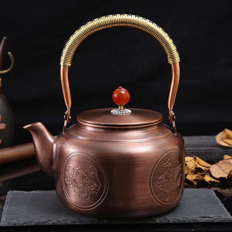 Auspicious Four Beasts Red Copper Kettle, 1.4L
